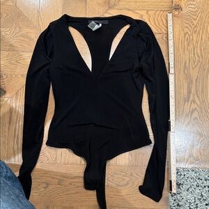 BCBGMaxAzria Elegant Black V-Neck Bodysuit